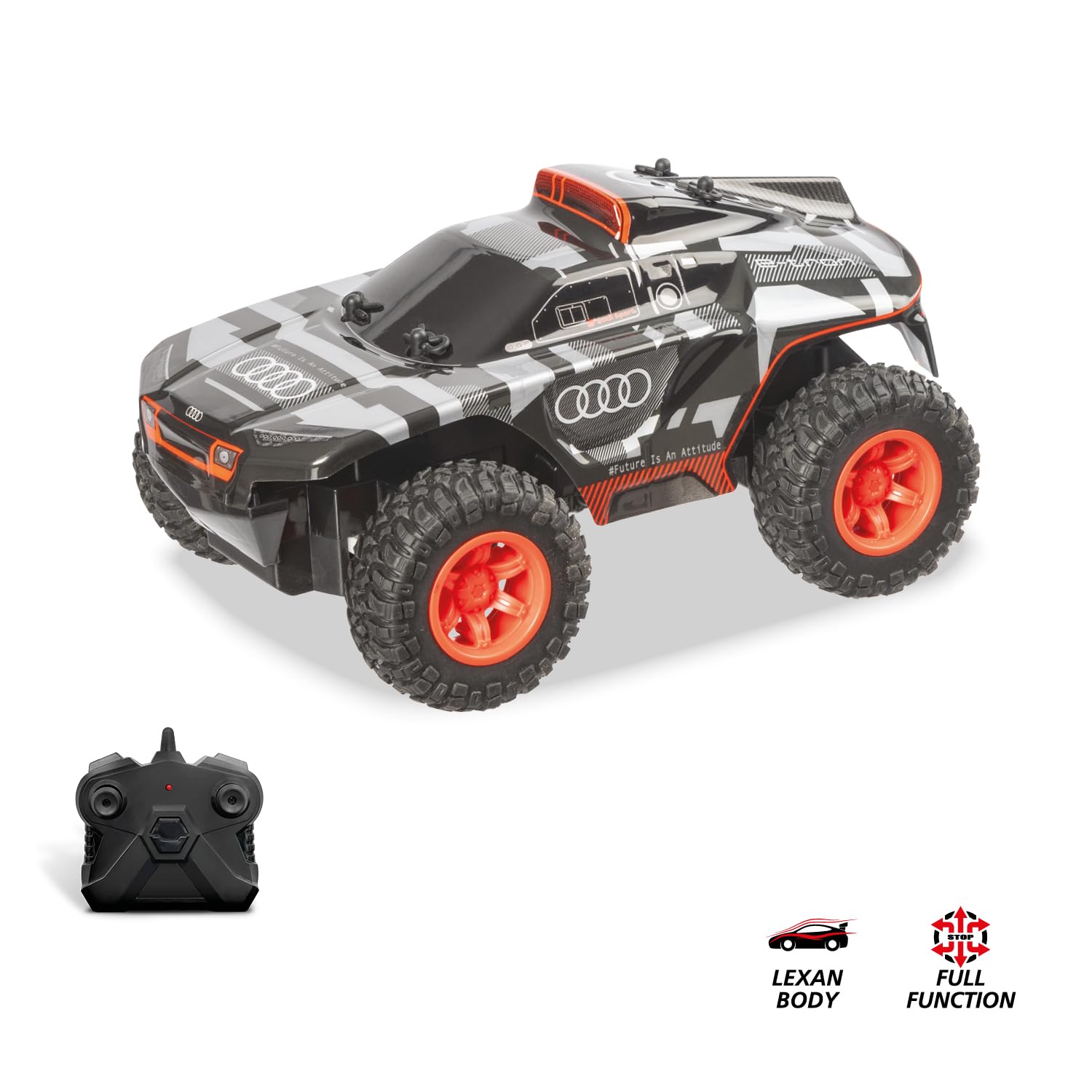 Mondo Motors Audi Q Etron París Dakar, Modelo a Escala 1:24, hasta 8 Km/h de Velocidad, Coche de Juguete para niños 63820, Color Gris