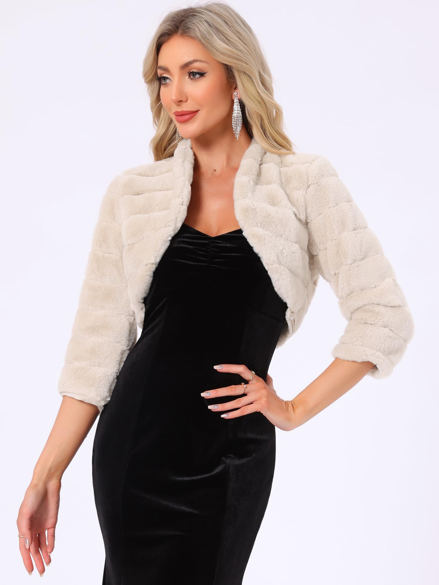 Allegra K Chaqueta Corta para Mujer para Vestidos Bolero Faux Fur Shrug Chaqueta Cárdigan