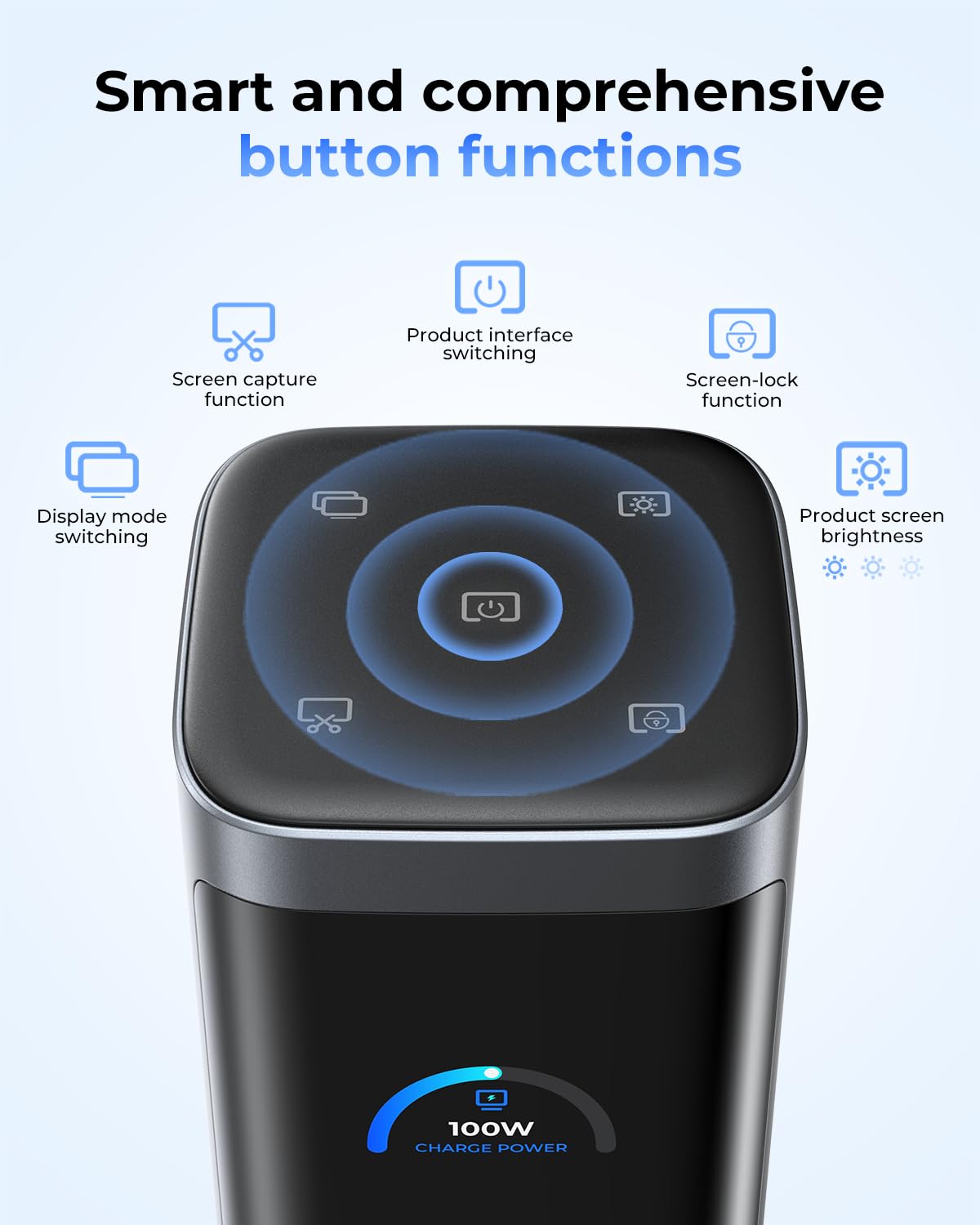 RayCue Estación de Acoplamiento USB C, Pantalla Triple 15 en 1 con 5 Botones de Acceso Directo, Pantalla Inteligente, DP y HDMI, 10 G USB A/C, Gigabit Ethernet, 100 W PD, Audio, estación de