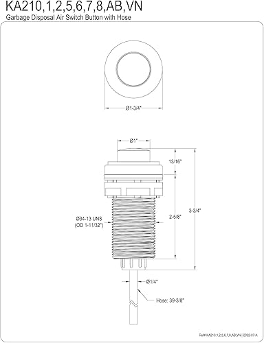 Miniatura 2 de Kingston Brass KA21AB Trimscape - Botón de interruptor de aire para eliminación de basura, latón antiguo
