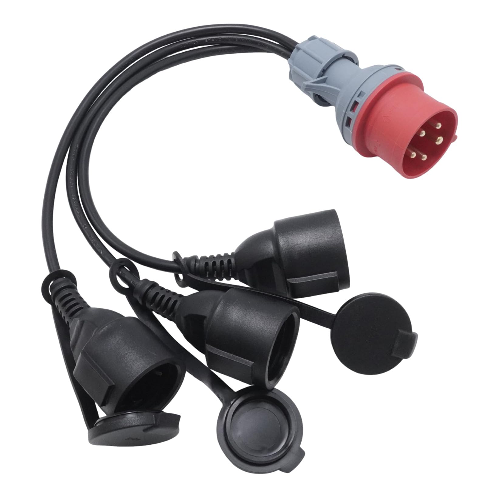 Hoypeyfiy 5-Poliger CEE-Adapter 400 V 16 A Auf 3 X 230 V Schuko, IP44 Wetterfester Stromverteiler, Ideal Für Werkstätten Und Camping