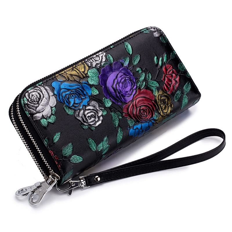 Compagnon en Cuir Rose Idée Cadeau Femme : Grand Portefeuille Double Zip Sécurisé Anti-RFID