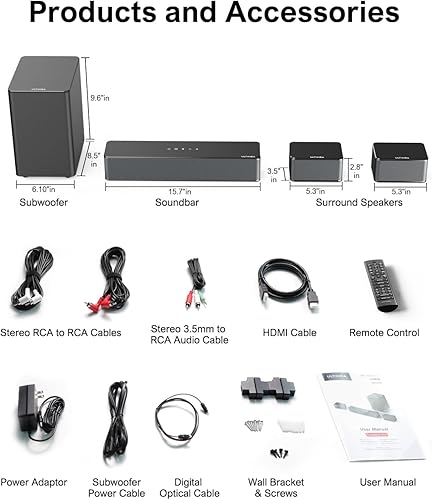 Miniatura 9 de ULTIMEA Barra de sonido 5.1 para Smart TV, sistema de sonido envolvente virtual para TV, potencia máxima de 320 W, altavoces envolventes ajustables