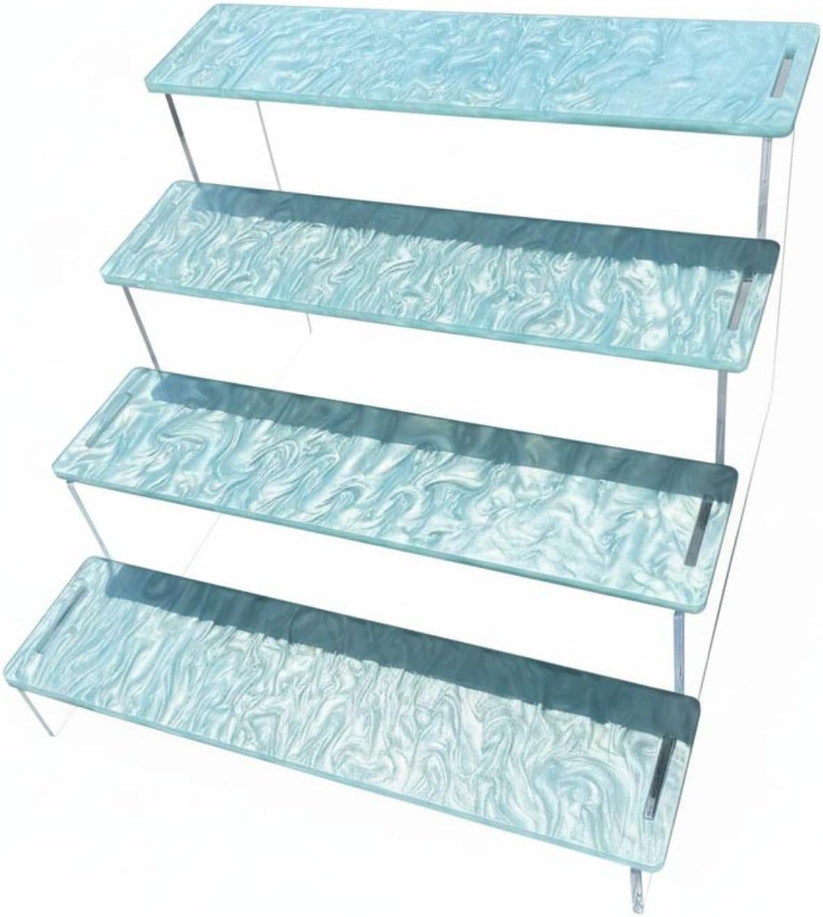 Display Shelf Wave Pattern Display Rack Clear Collectible Storage, Light Blue, Two-Tier
