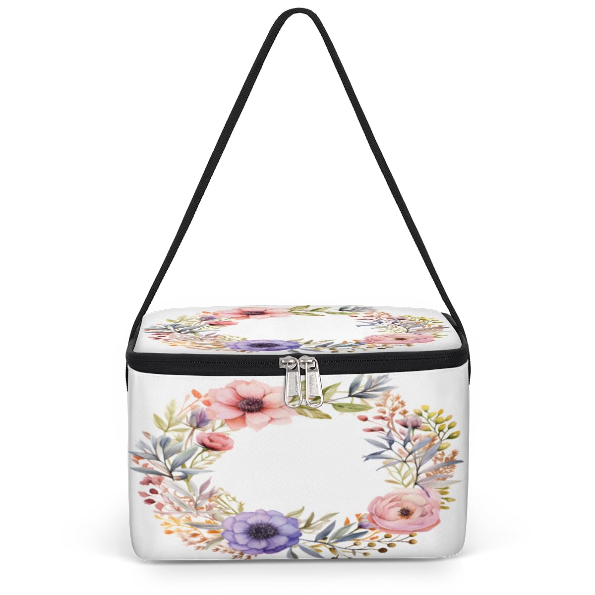GzLeyigou Floral Wreath Lunch Bags for Women Men 9 Cans, Hot & Cold Food Delivery Bag Insulated Grocery Bag Insulated Lunch Box Beautiful Flower Cooler Bag for Office Work Picnic Beach