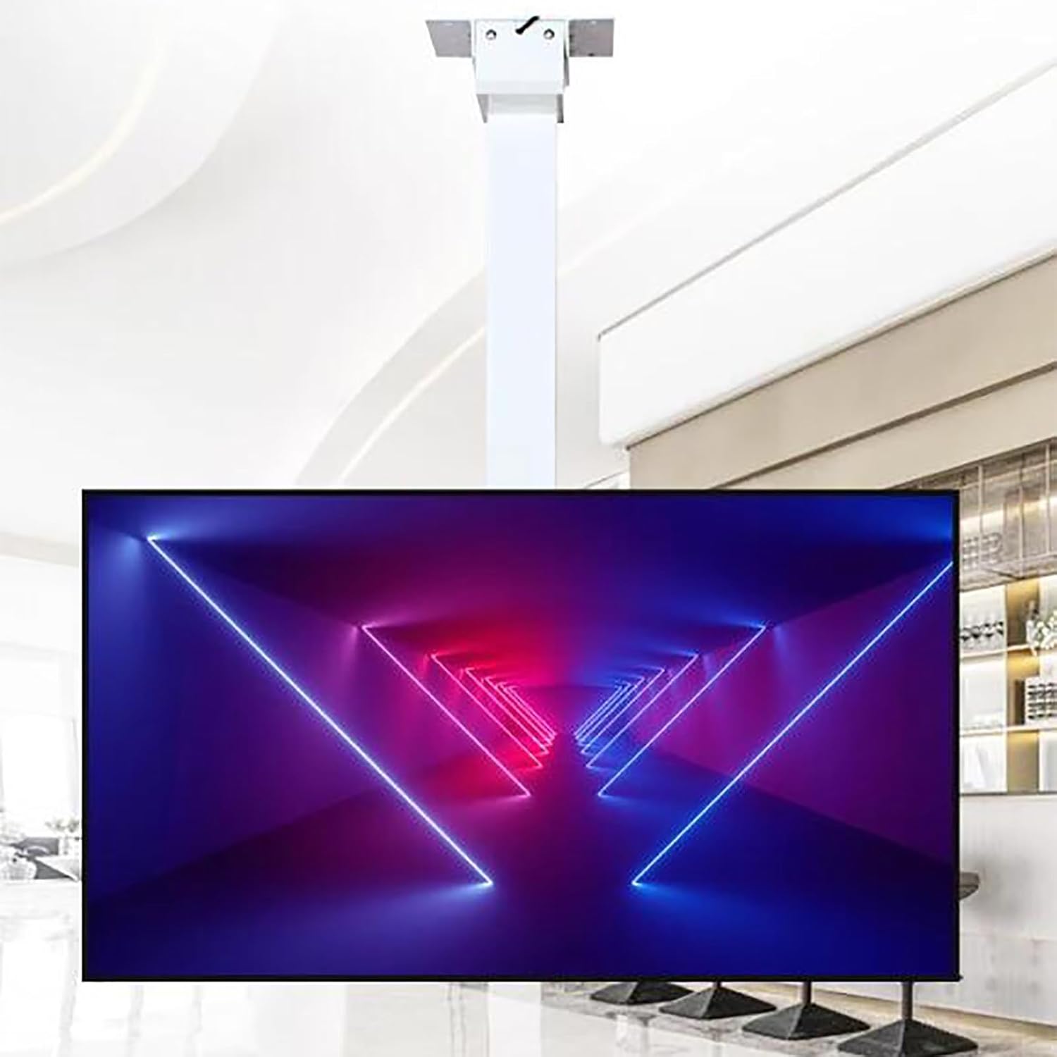 Ceiling TV Mount Stand - Motorised TV Bracket Stand,Fits 32-70 Inch TVs Telescopic Auto Lifting TV Stand,with Remote Control and Memory Setting Height Adjustable TV Stand（Black-130