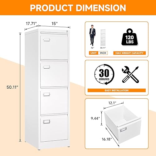 Miniatura 3 de ZAOUS Archivador vertical, archivadores de metal con 4 cajones con cerradura, archivadores verticales de 18 pulgadas de profundidad para tamaño A4