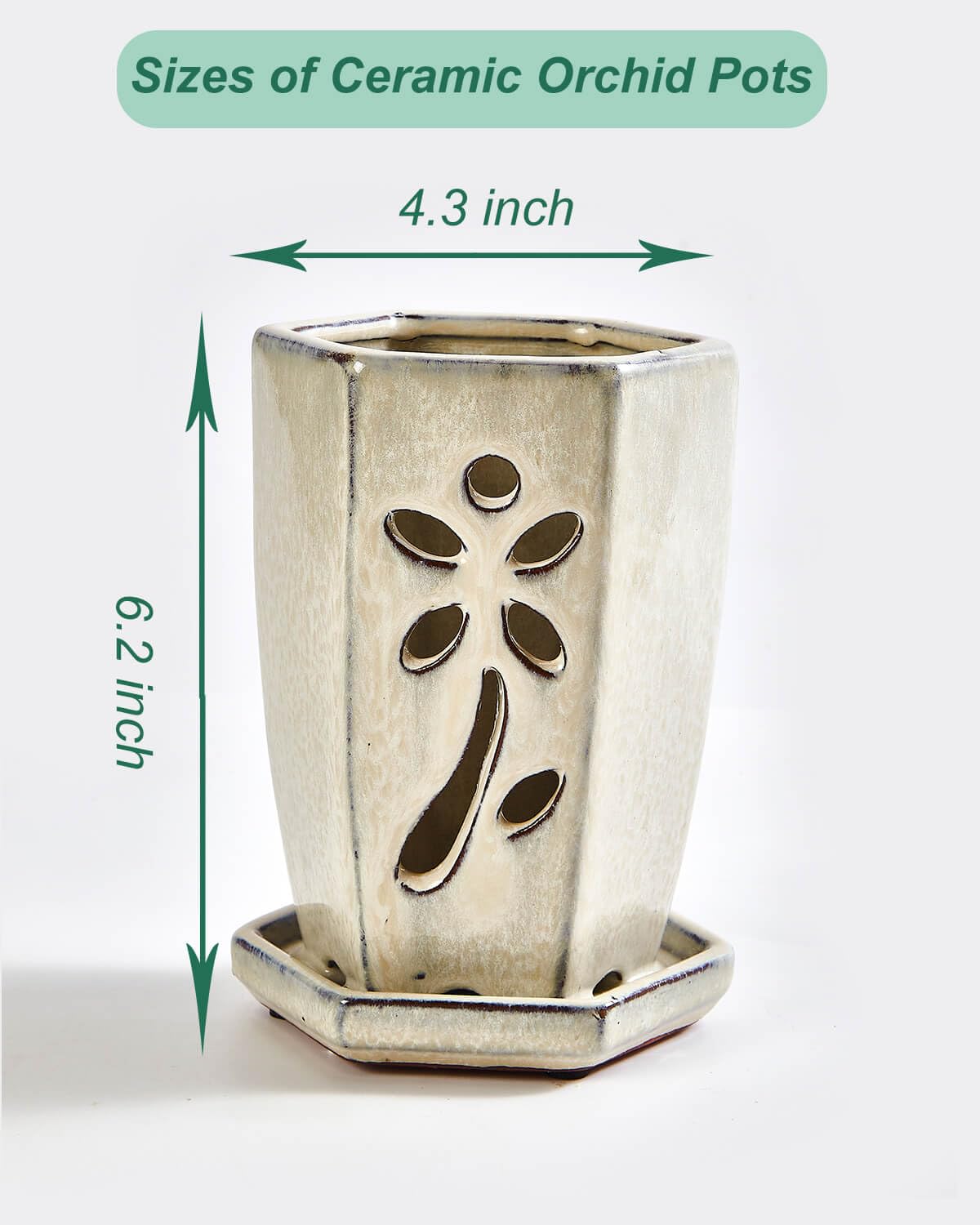 vensovo 10 CM Ceramic Orchid Pot with Holes and Attached Saucer - Image 2