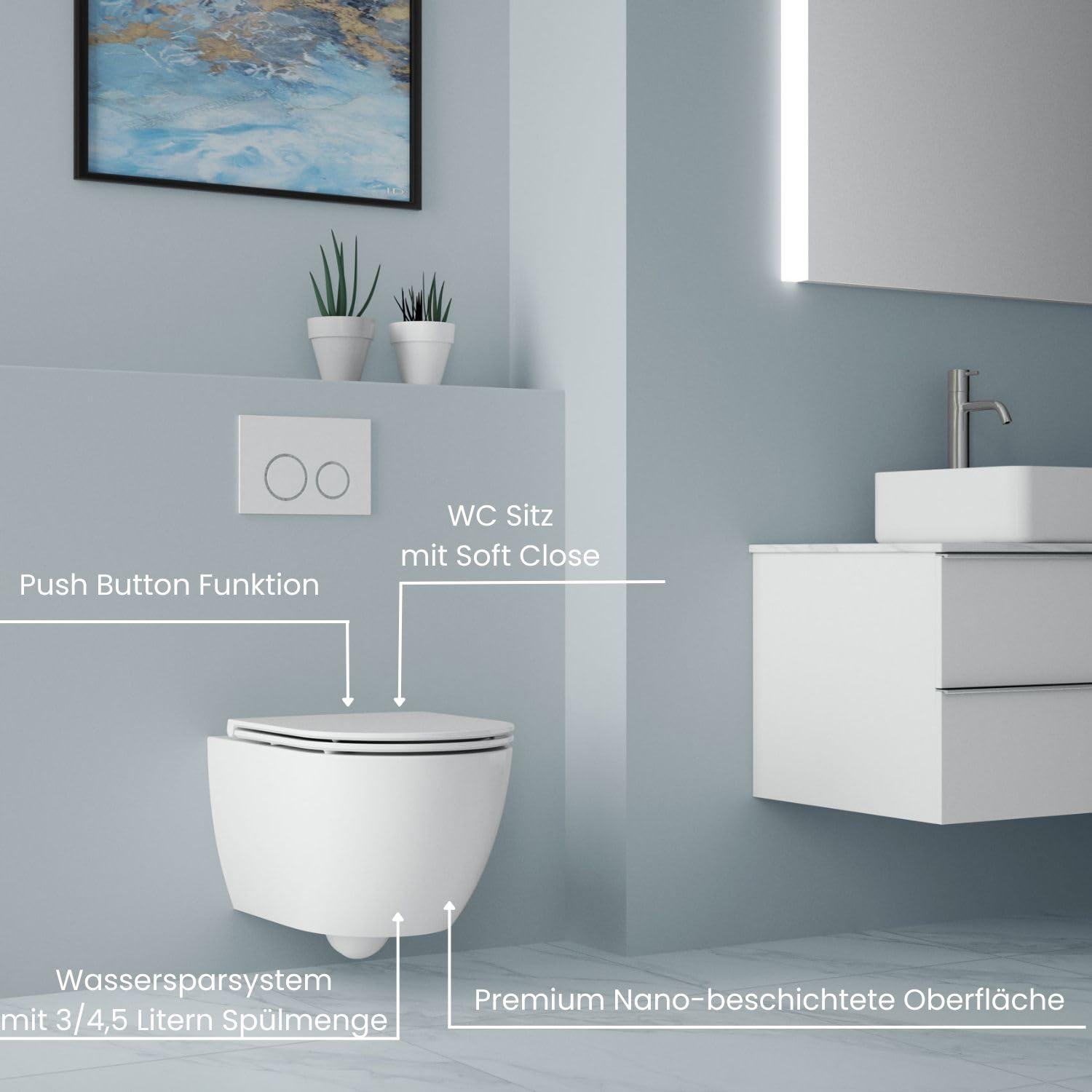 Whirlflush Hänge-WC Soho 3.0 Weiß Glanz | Spülrandlos für Hygiene & Leichte Reinigung | Tornado-Spülung | Mit Super Slim SoftClose WC-Sitz aus Duroplast