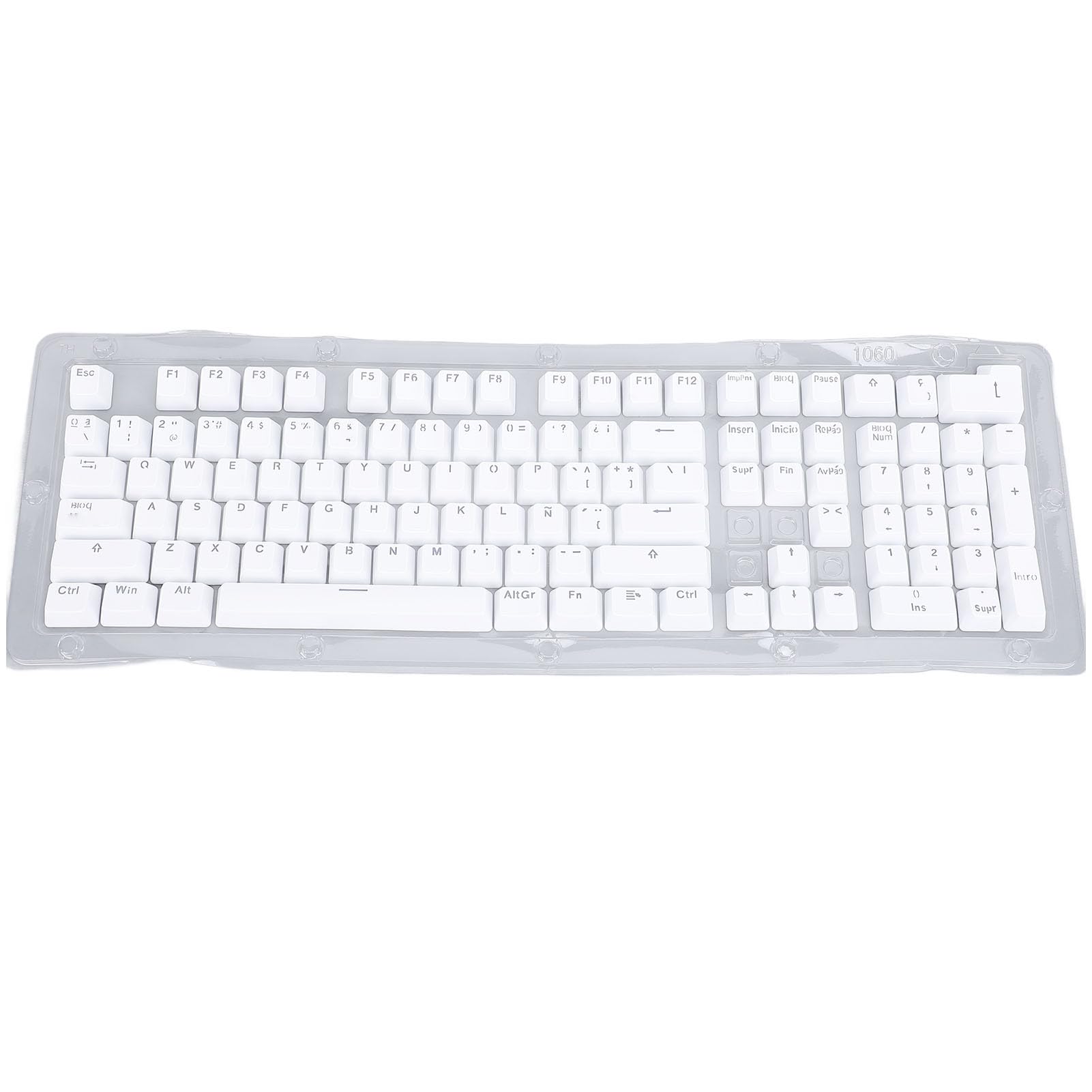 Teclas para Teclado en español de 108 Teclas, Teclas para Teclado mecánico con disposición en español, diseño translúcido y Minimalista para teclados retroiluminados de 61 a 108 te (Blanca)