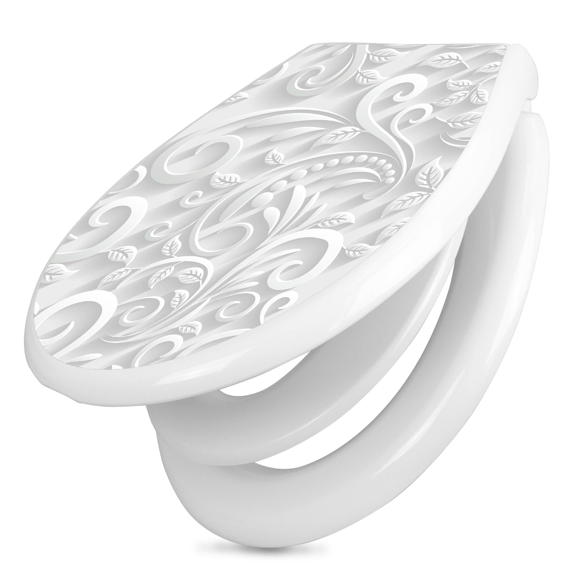 banjado Familien WC Sitz mit Absenkautomatik 44,9x37,1cm - Klobrille mit Kindersitz aus hochwertigem Polypropylen - Toilettendeckel mit Kinder Toilettensitz integriert - Motiv White Swirl