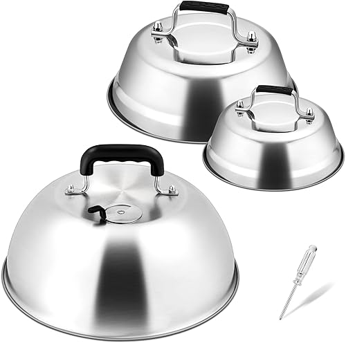 Joyfair - Juego de 3 cúpula para fundir queso, tapas de cocción para parrilla de acero inoxidable con ventilación ajustable para barbacoas/cocina al