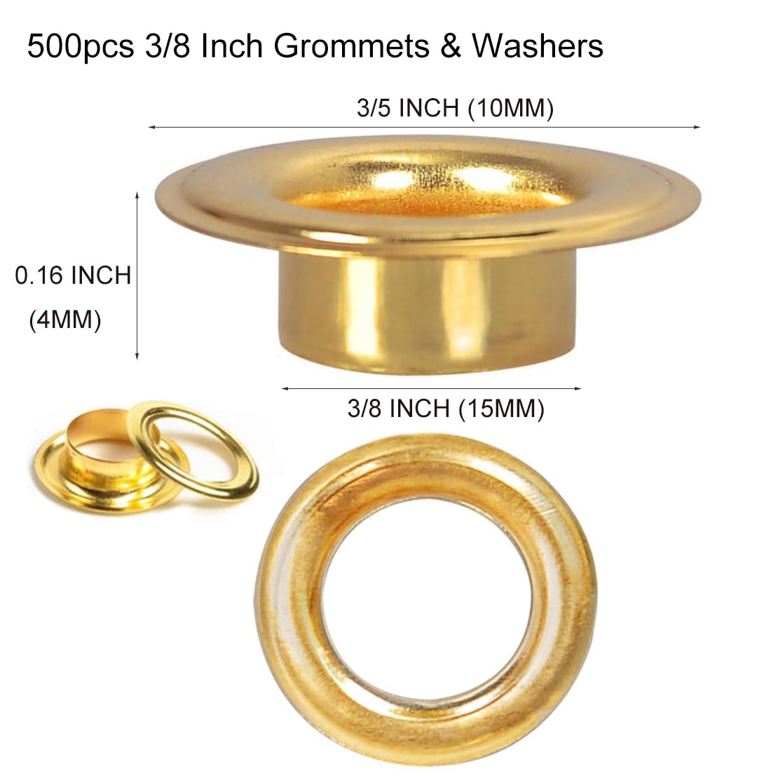 Heavy Duty 500pcs Grommets Washers 3/8 Inch Inside Diameter Hole for Curtains, Canvas Tarps Craft Making Eyelet Repair Replacement