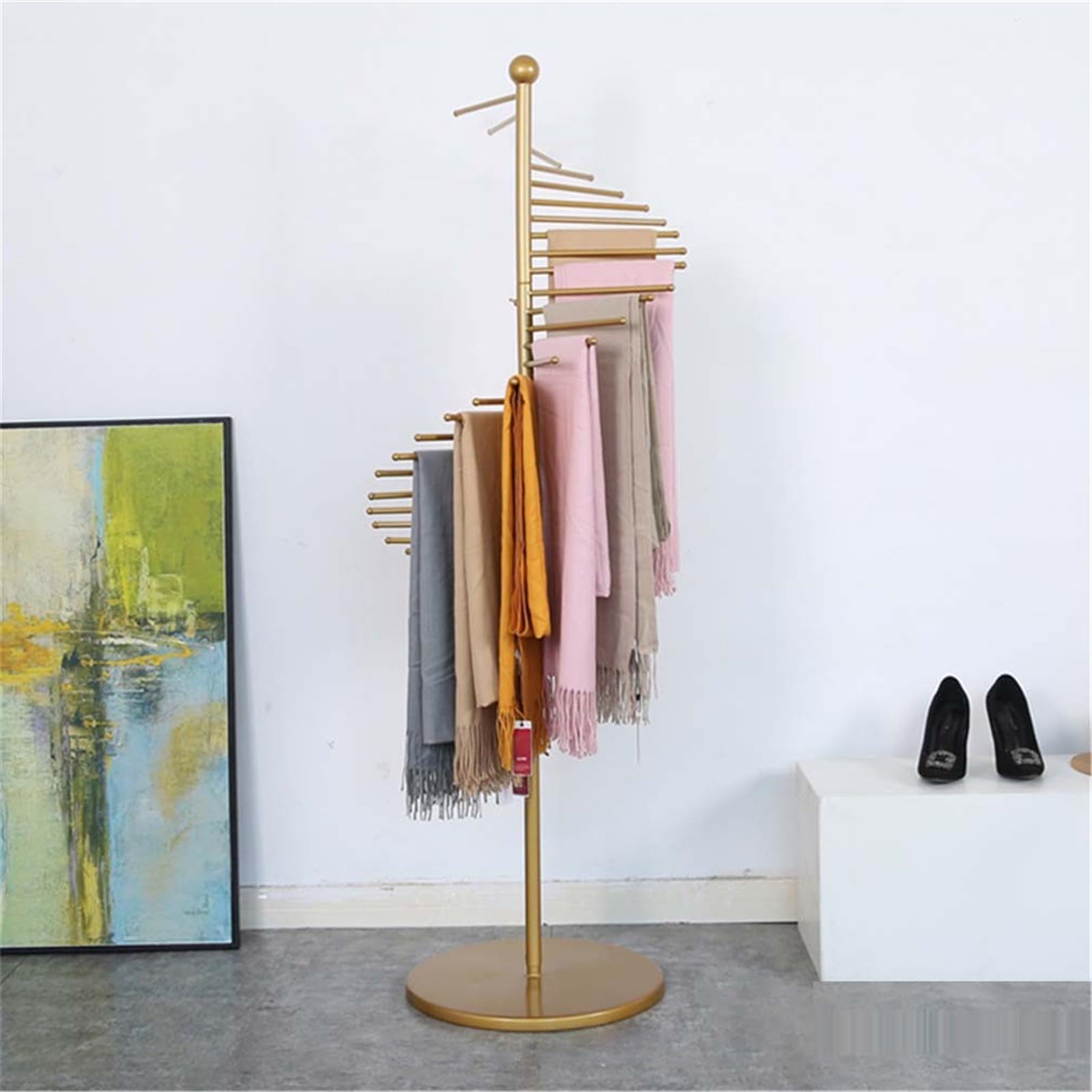 Soporte de Bufandas en Espiral Independiente, estantes metálicos para Bufandas, Soporte para Hijab para Tiendas de Ropa, Uso Comercial y doméstico, estantes Que,Gold-L(170cm)