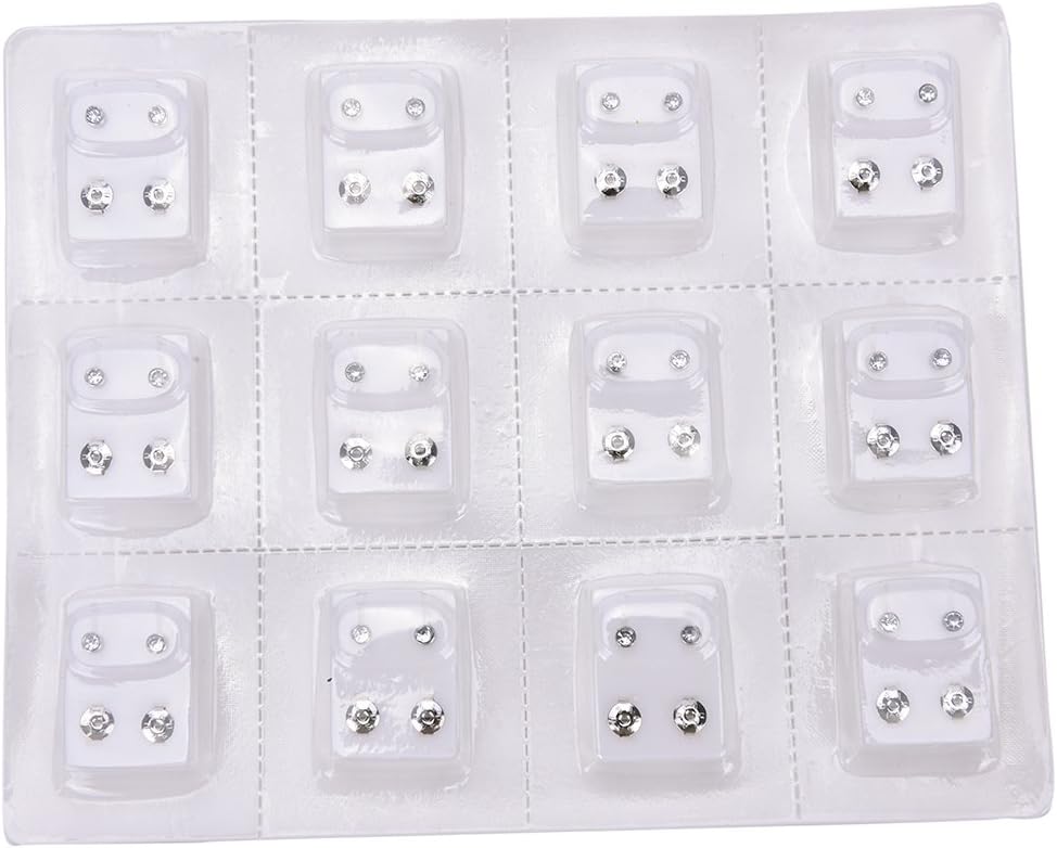 12 Pairs Anti-Allergy Medical Grade Steel Zirconia Gem Sterilized Piercing Studs For Piercing Gun