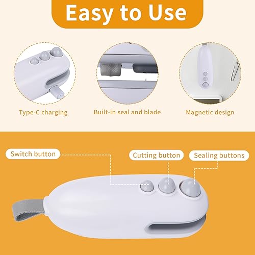 Miniatura 4 de Mini sellador de bolsas, sellador térmico 2 en 1 con cortador, máquina reselladora portátil para chip, bolsas de plástico, aperitivos de