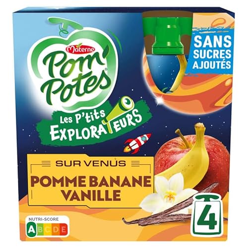 Compotes Les P'tits Explorateurs Sur Vénus Pomme Banane Vanille Sans Sucres Ajoutés Pom'potes Les 4 Gourdes De - vue 2
