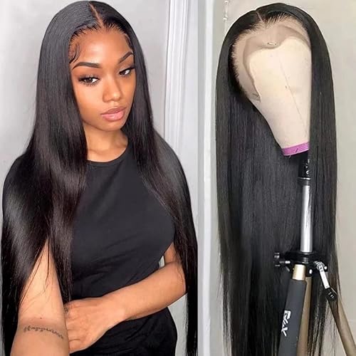 Transparent Lace Front Wigs Human Hair Silky Straight Wave 13x4 HD Lace Frontal Wigs Human Hair for Black Women Brazilian Virgin Human Hair Wigs Pre Plucked with Baby Hair 20 inch 150 Density