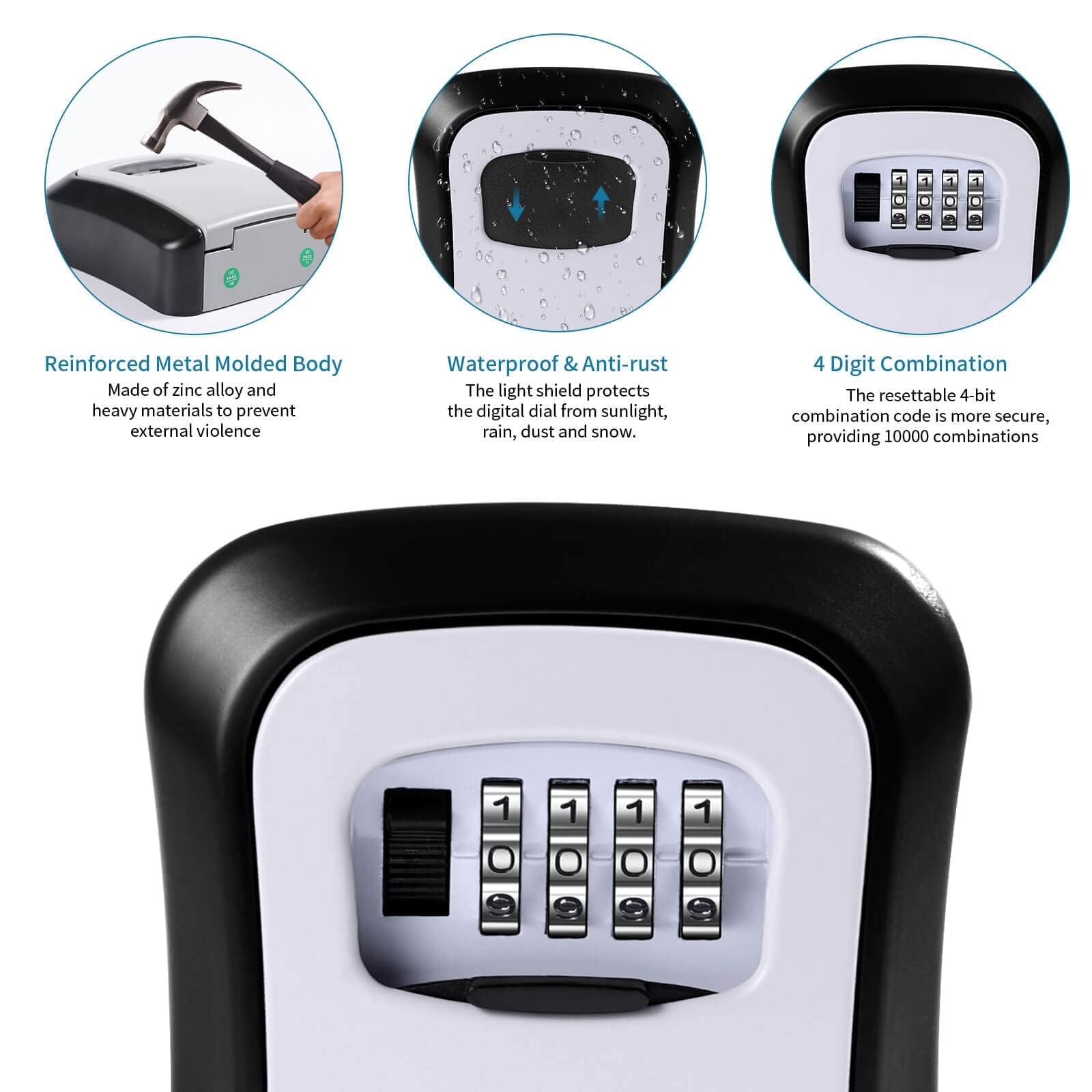 Mitoymia Key Safe Wall Mounted-Key Lock Box with 4 Digit Combination -Key Box to Share Keysafe Outside Police Approved-Lockbox- Key Safe, Gray (H001)