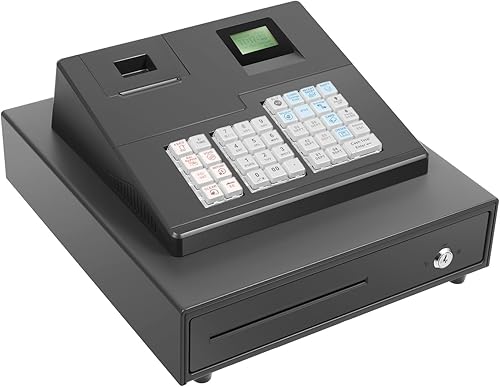 Caja registradora de 38 llaves con cajón, 8 pantallas LED digitales, sistema electrónico de posición de posición con teclado e impresora térmica,