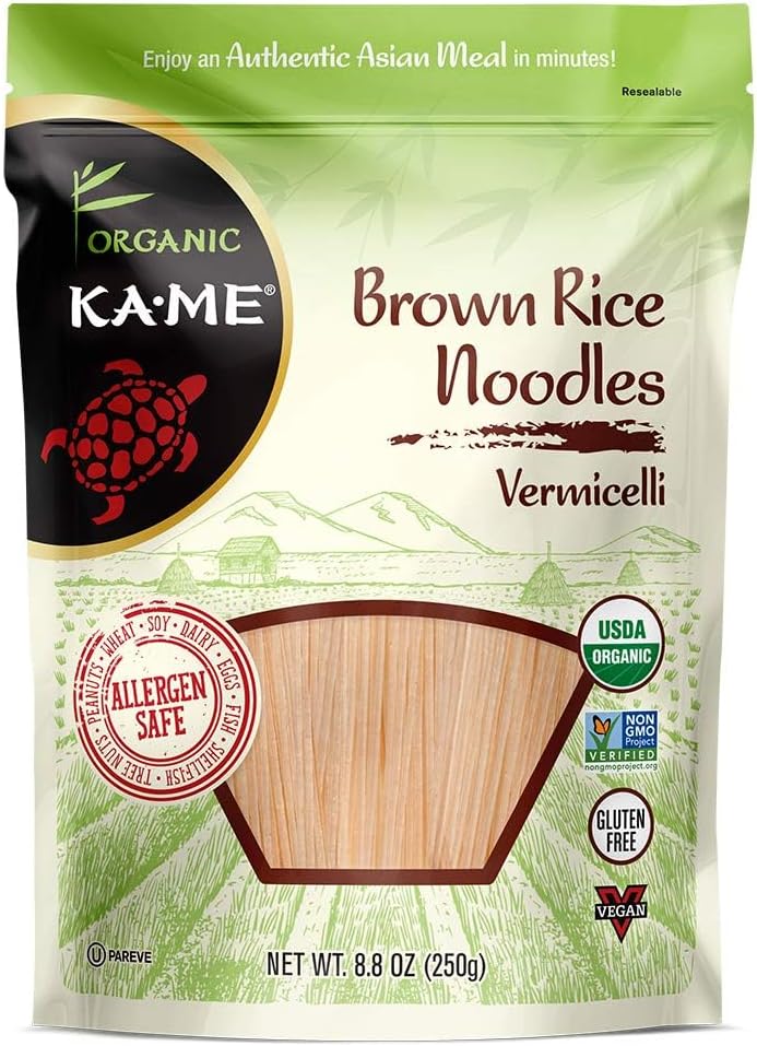 KA-ME Organic Brown Rice Vermicelli Glass Noodles - Gluten-Free, USDA Organic, Non-GMO, Vegan, Versatile & Perfect for Asian Recipes - 8.8 Ounce