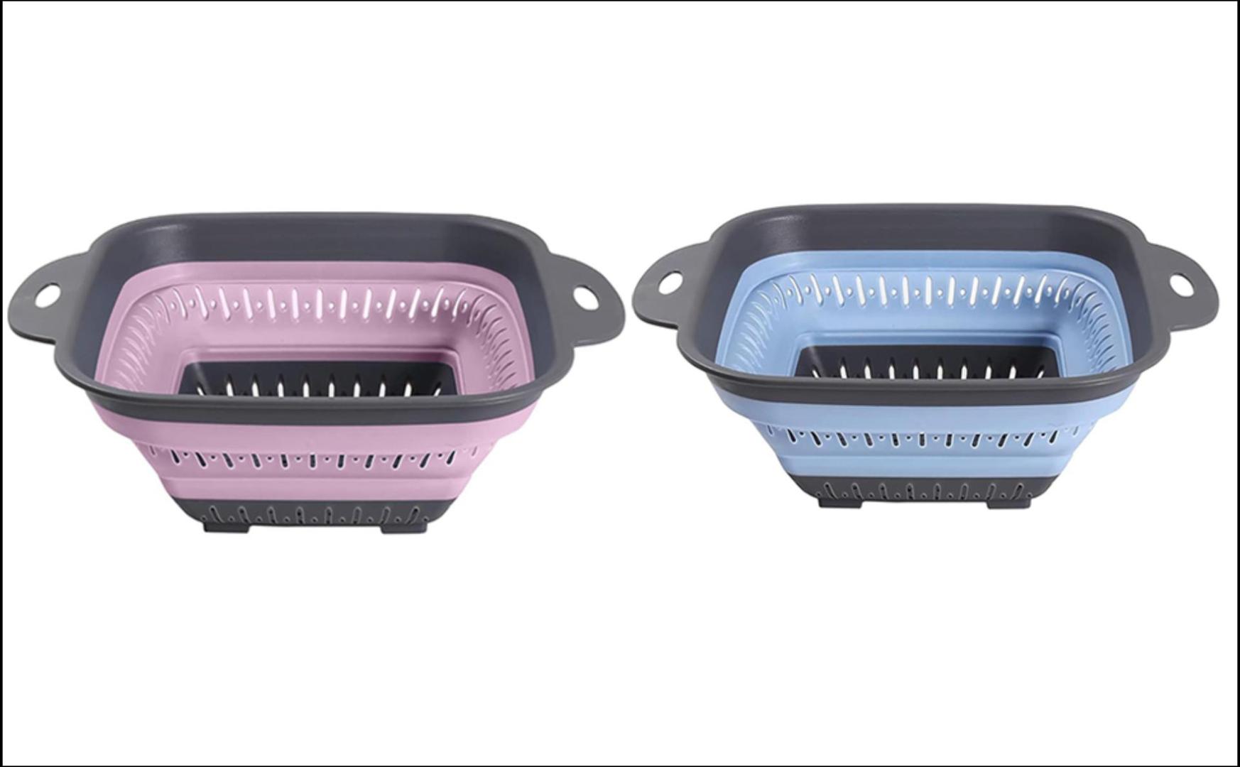 2 Scolapasta Pieghevoli In Silicone - Rosa E Blu, Per Frutta E Verdura - Foto 8