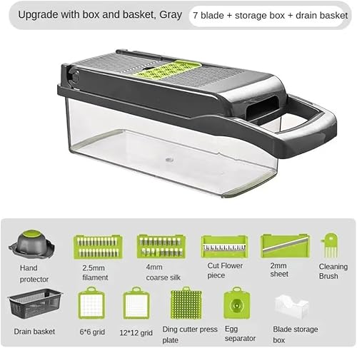 Miniatura 3 de 16 en 1 Ultimate Vegetable Chopper & Mandoline Slicer Cortador de alimentos de varias cuchillas, espiralizador, rallador y cortador con recipiente,