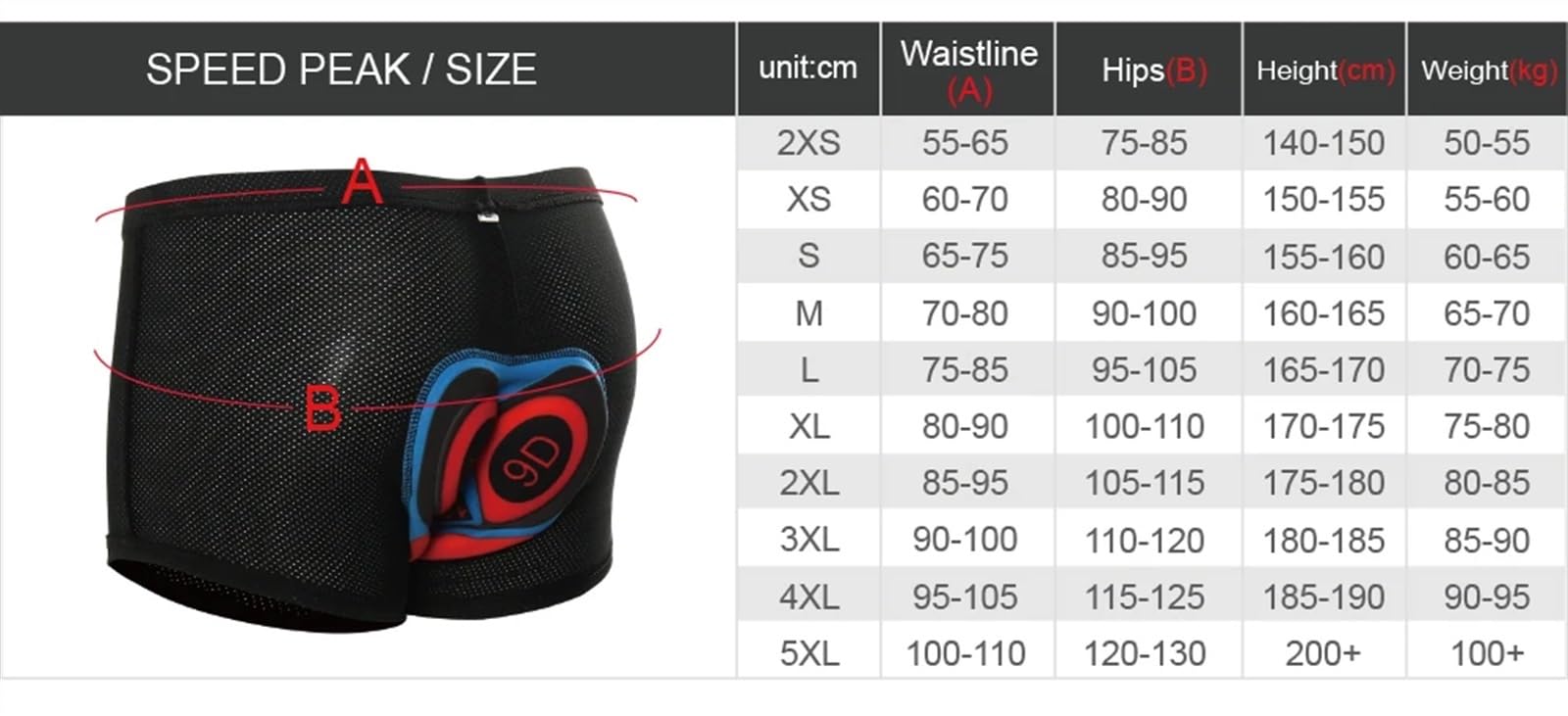 Boxer de vélo Hommes Culotte Cyclisme Noir Maillot Gel Respirant Motocross 7,5XL