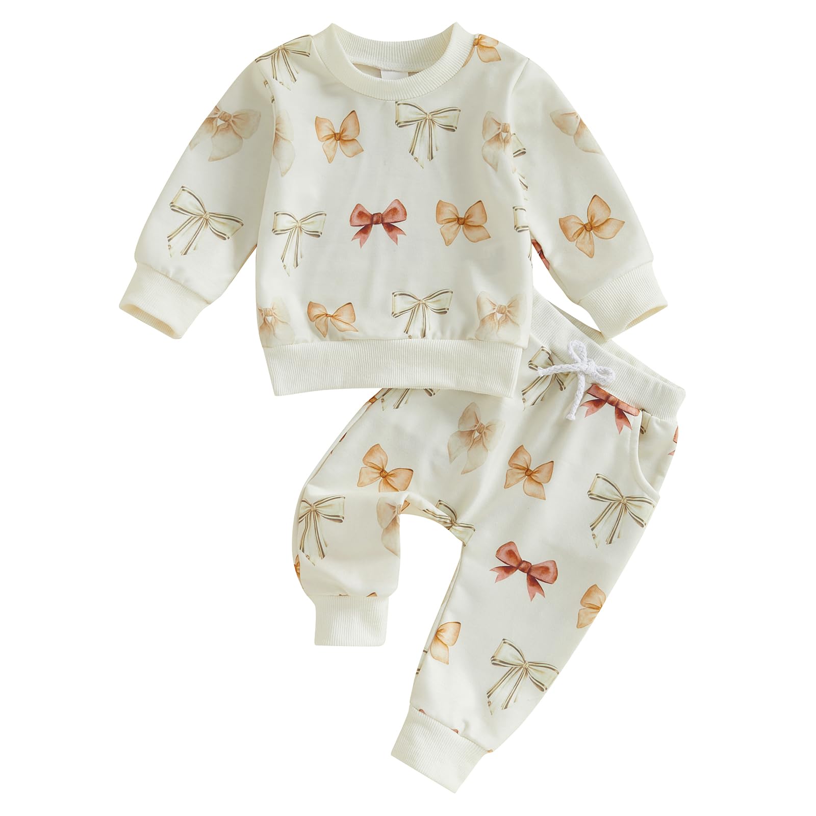 Infant Baby Girls Clothes Toddler Long Sleeve Crewneck Bowknot Sweatshirts Jogger Pants 2Pcs Fall Winter Outfits