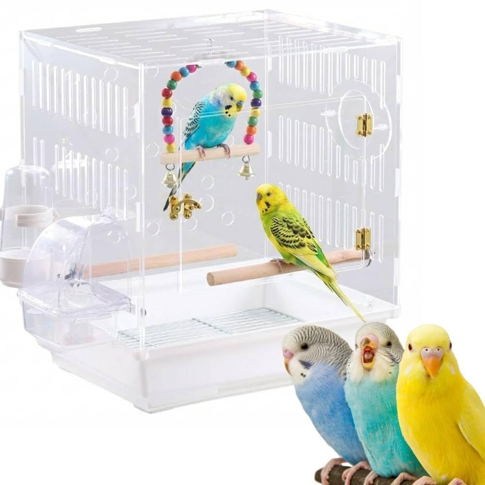 Amazon | 鳥かご アクリル 【餌 羽 飛び散らない】クリアケージ (幅