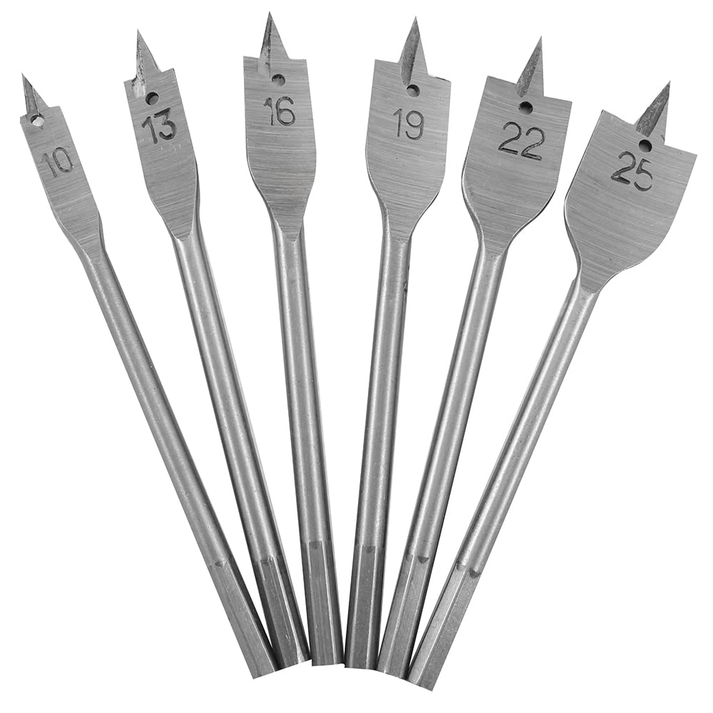 Dekton 6pc Flat Wood Drill Set-precision Machined Bits For Accurate Wood Drilling| For Use With An Electric Drill| For Cutting Straight Or Angled Holes In Hardwood, Cross Grain And Laminated Panels