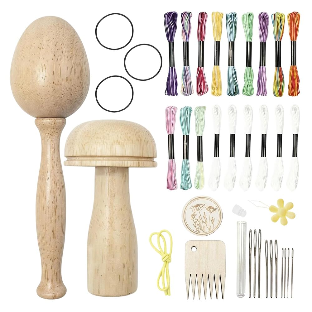 Vjsujehgy Darning Egg Mushroom for Socks- Mushroom Knit Darning Patches Kit(2 Pcs), Includes Large Eye Needle& Colorful Sewing Threads