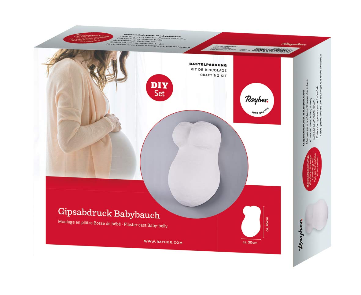 Rayher 34440000 Kit empreinte grossesse - ventre de bébé, 1X kit, moulage plâtre, empreinte 3D, cadeau, souvenir, Blanc
