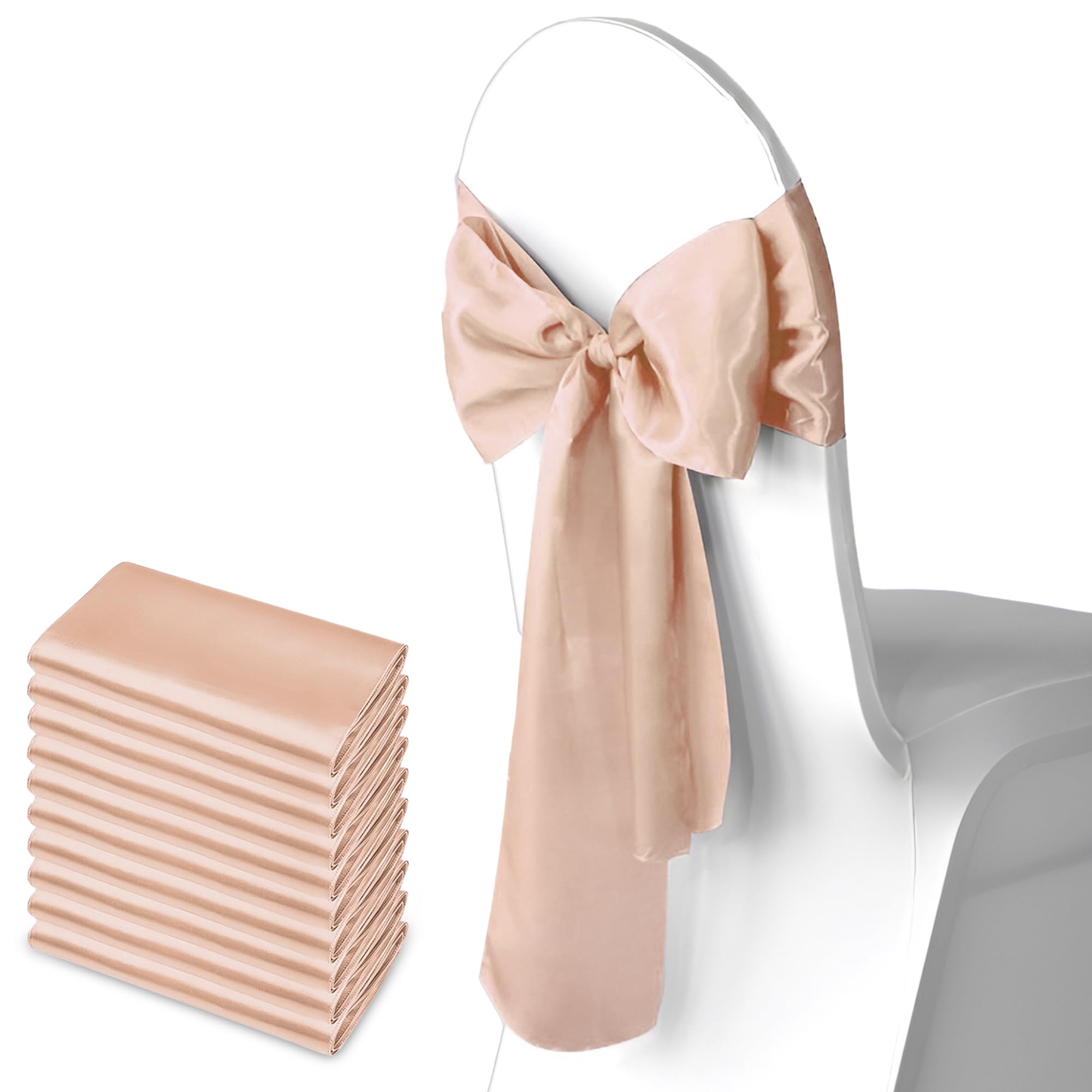 Trimming Shop 7" x 108" Rose Gold Satin Chair Saheses, 10 pcs