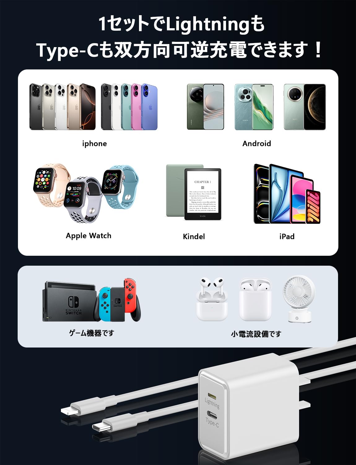 @@@40本1m.40本2miPhone 充電器 Amazon | iPhone 充電器 Type C＋Lightning 一体型 【MFi/PSE