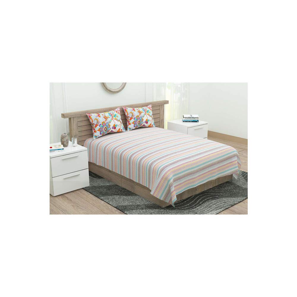 HomeStop Portico Stripe Double Bed Sheet with Pillow Cover (Assorted