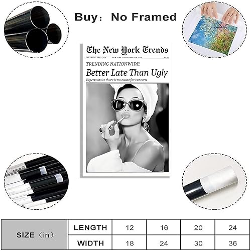 Miniatura 2 de Arte de pared de periódico vintage, impresiones en lienzo en blanco y negro Better Late Than Ugly Funky Feminista Póster Feminista Moderno Preppy