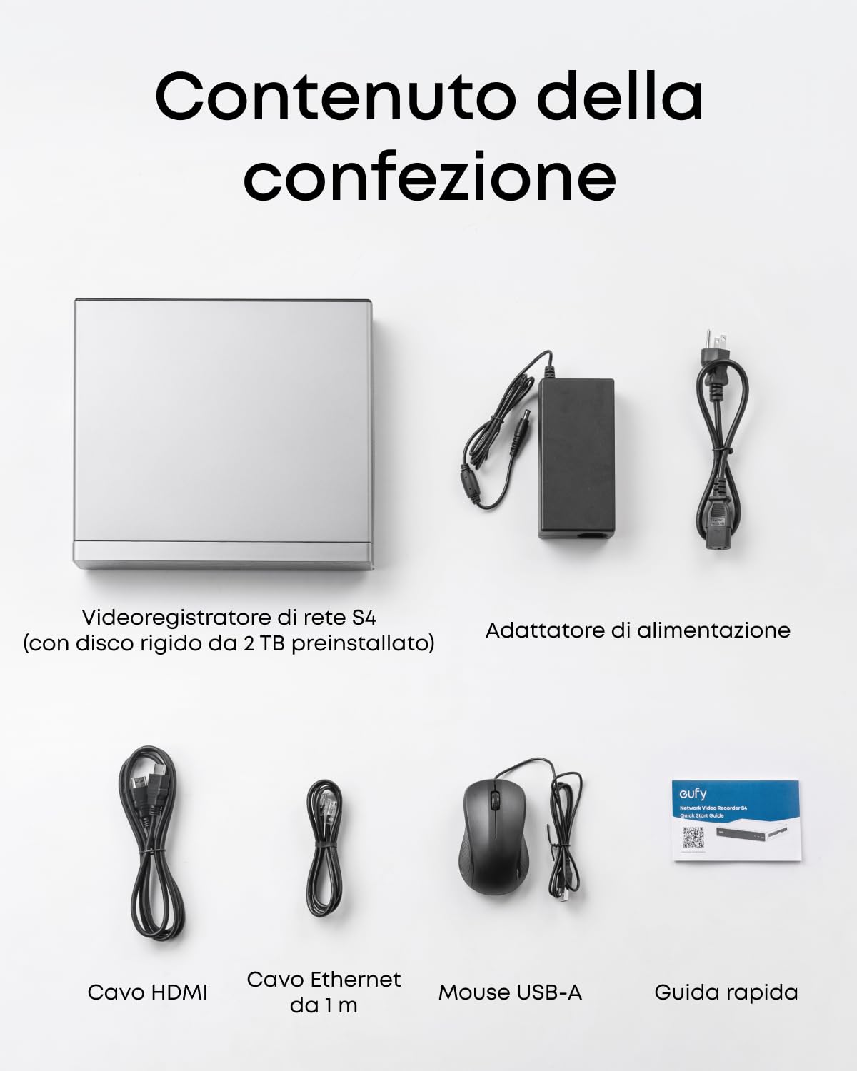 eufy Security S4 per telecamere di sicurezza, 8 canali espandibili a 16 | IA locale, Video intelligente, HD da 2 TB preinstallato, fino a 16 TB, Rec 24/7, Compatibile solo con dispositivi eufy PoE.