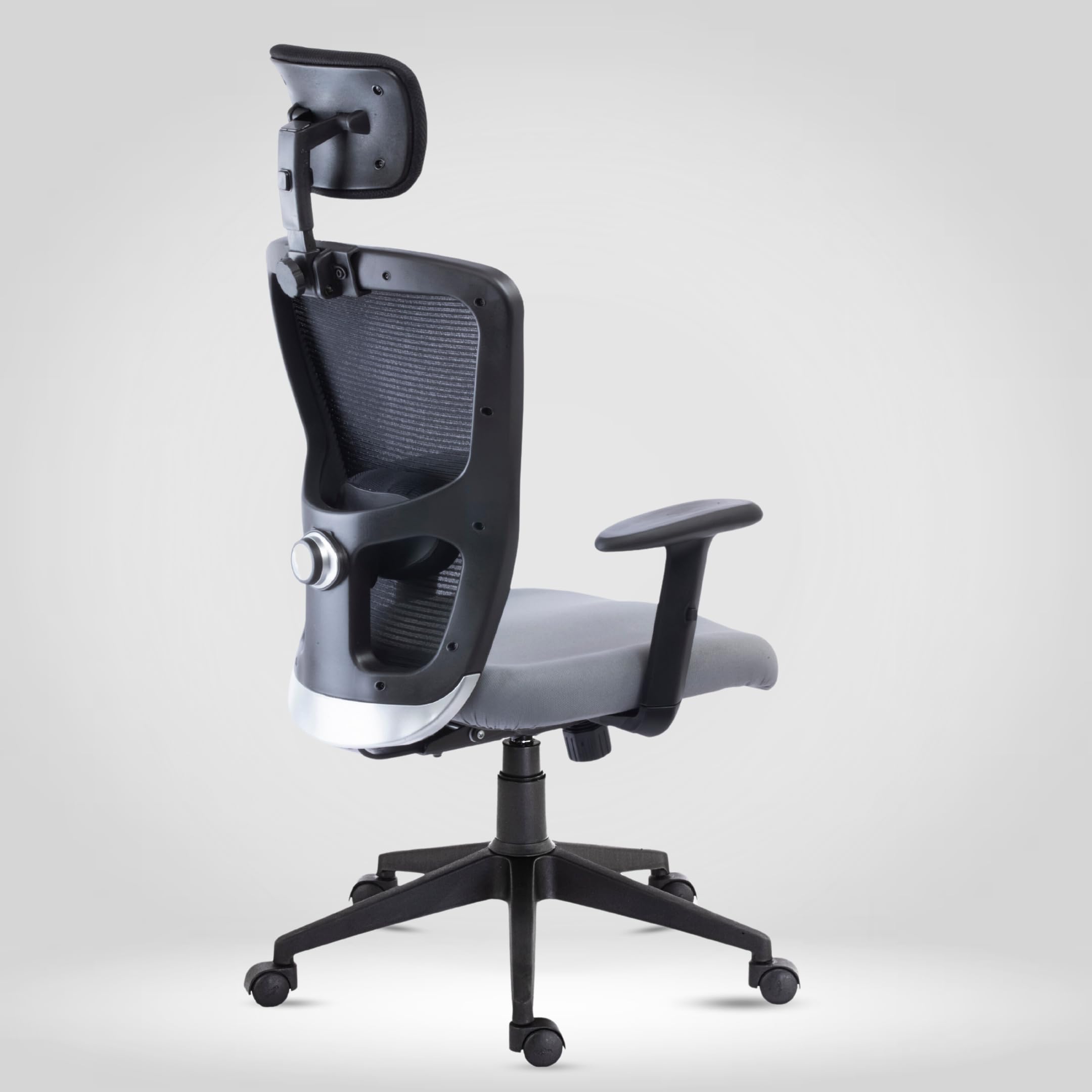 Bluebell Golf Ergonomic High Back Revoloving|Executive Chair with Customizable Lumber Support| Adjustable Arms|Adjustable Headrest and Breatheable Mesh Back (Black-Grey)