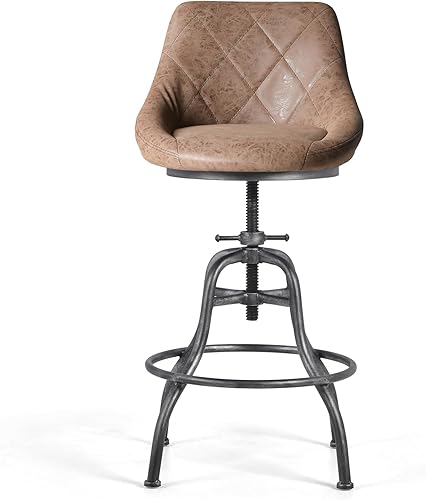 Miniatura 4 de Taburete de bar redondo industrial de poliuretano con respaldo de metal, altura ajustable, giratoria, silla de pub, taburetes de bar para cocina