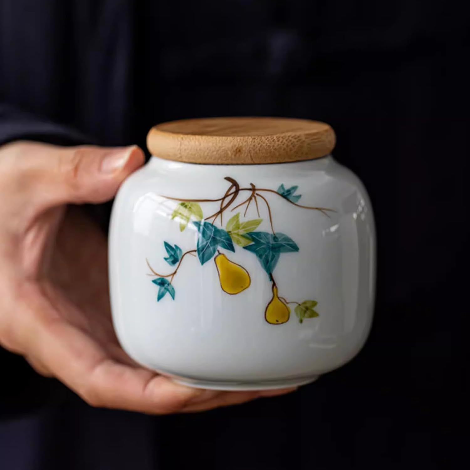 Ceramic Hand-painted Tea Caddy, 260ml 8.8oz, Portable Sealed Jar Storing Tea Cans Sealed Storage Tank
