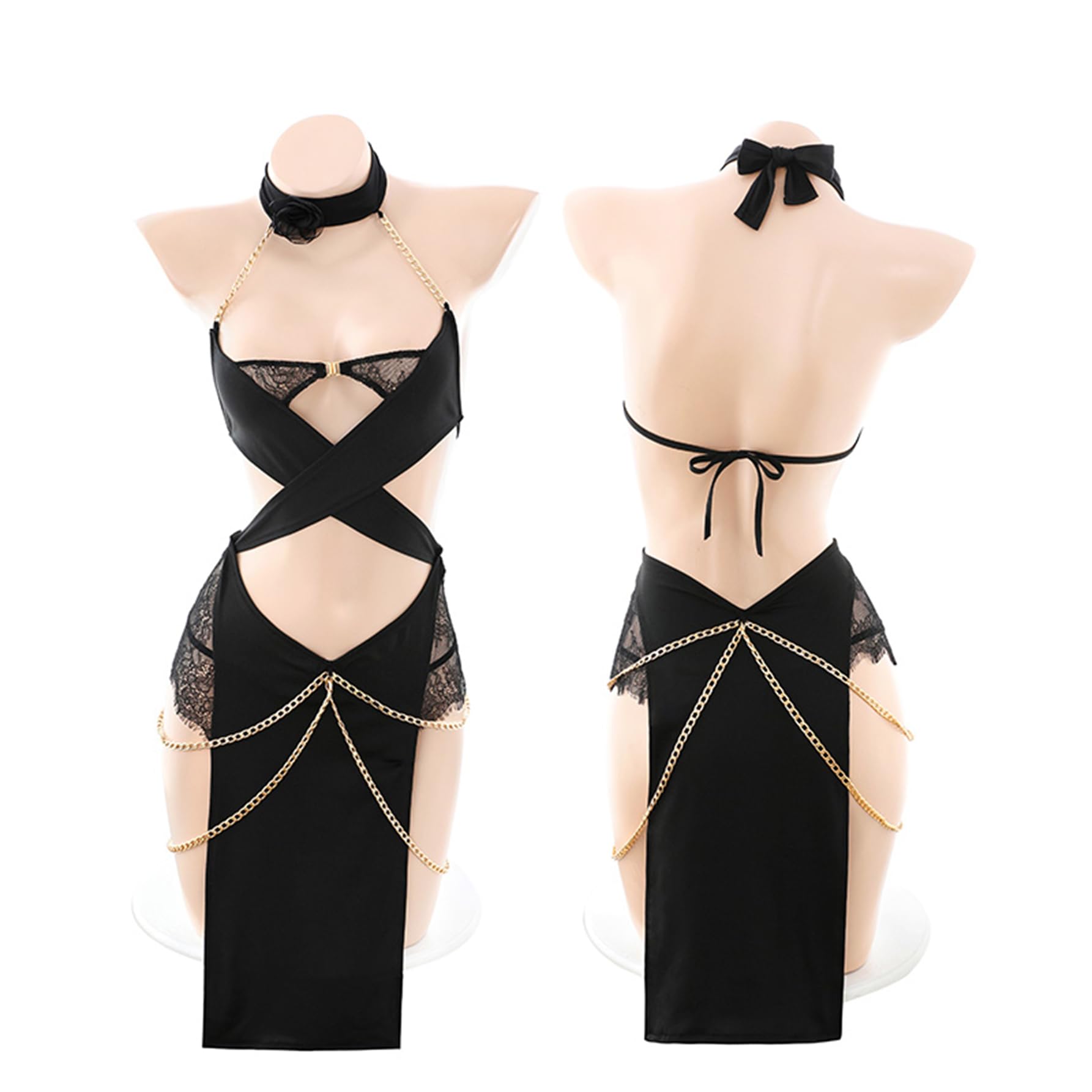 Women's Cosplay Costumes Outfit Dress Babydoll Lingerie Set: Pure Black One Size