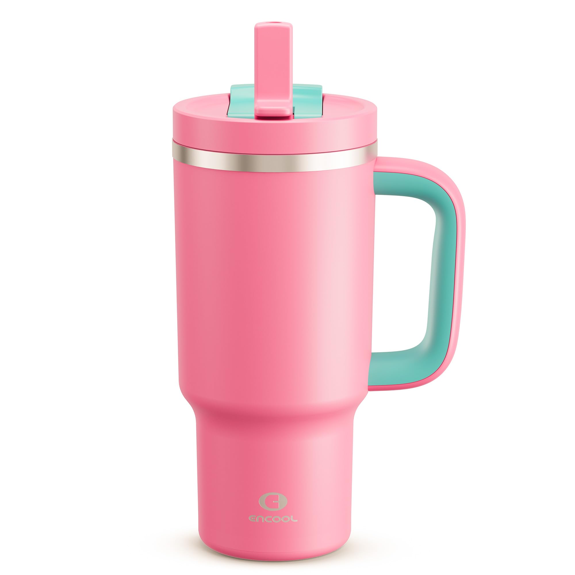 ENCOOL 32 oz Tumbler with Handle and Straw: Stainless Steel Insulated Tumbler Keeps Cold for 24 Hours, Leakproof Travel Cup Fits in Cup Holder and BPA-Free,Tulip