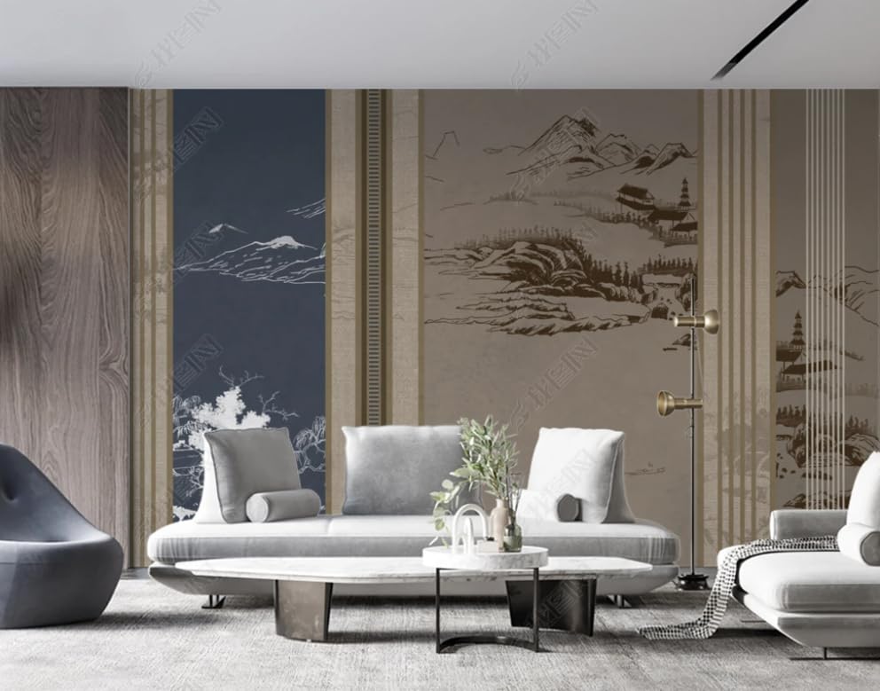 Papier peint intissé salon décor mural géant bois et eau 150x105cm