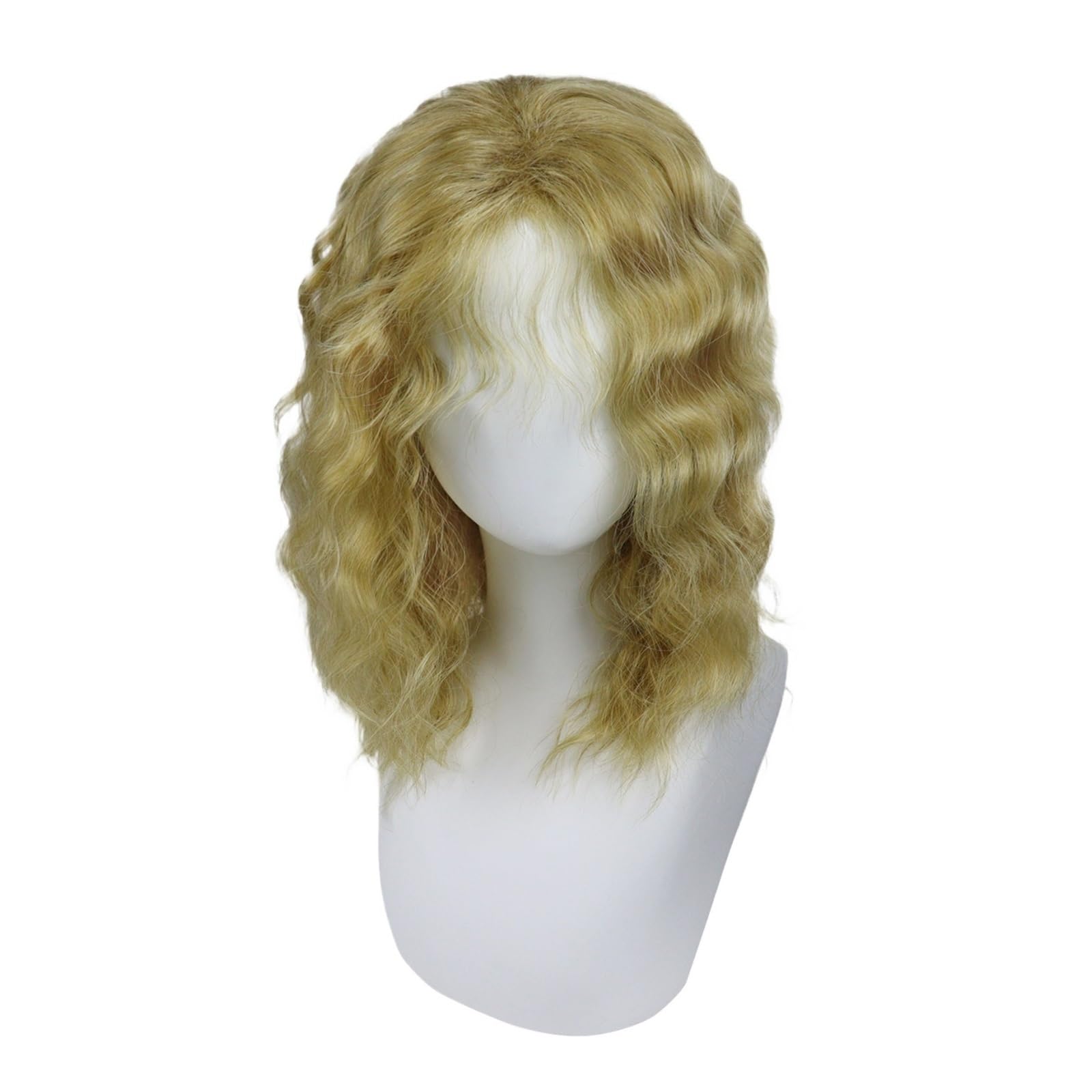 Parrucca sintetica naturale bionda da 1 pezzo, capelli ricci lunghi for uomo, uso quotidiano, a strati con frangia(Black)
