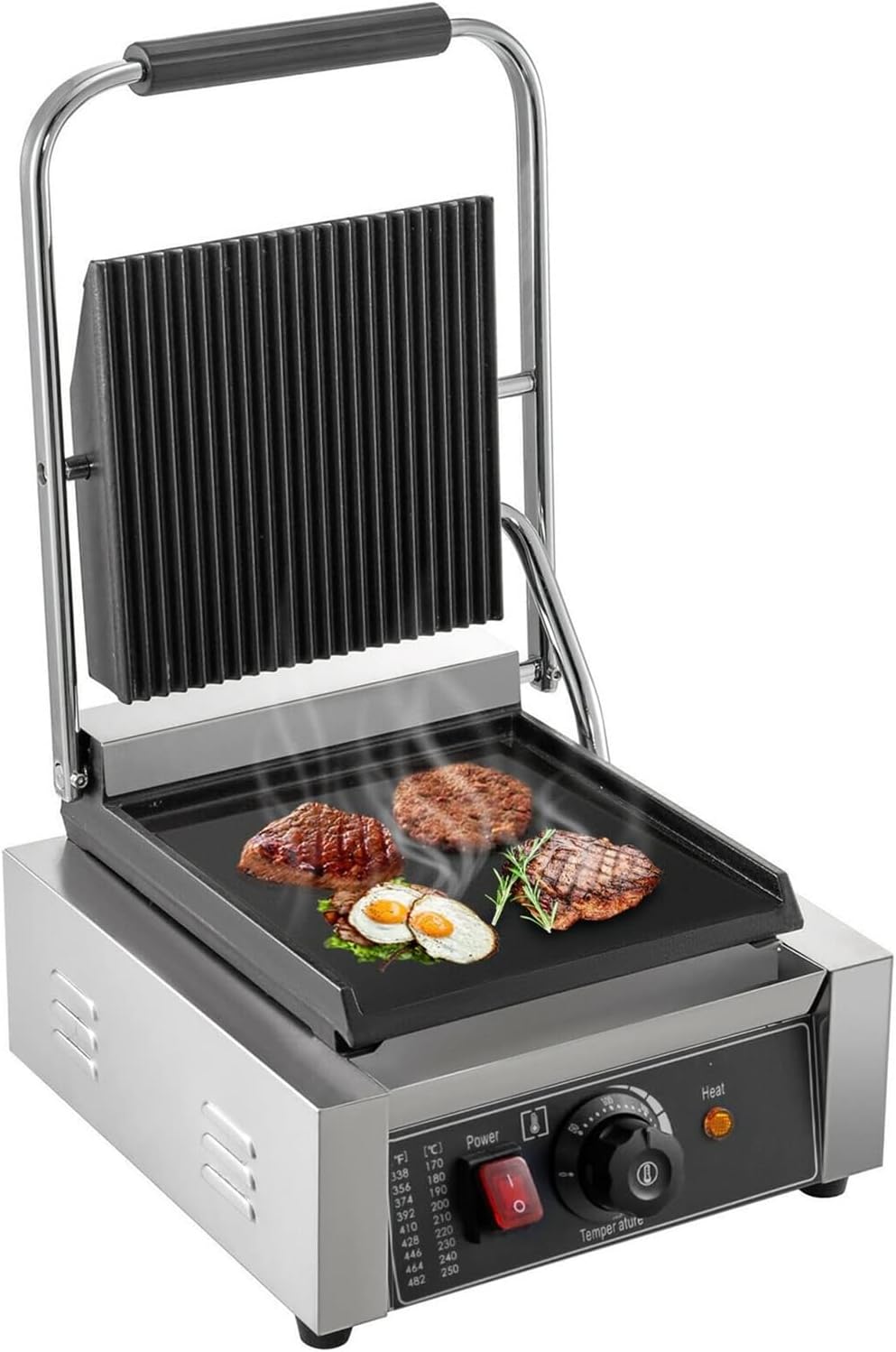 Commercial Groove Electric Griddle Countertop BBQ Grill Stainless Steel Nonstick Barbecue with Temperature Control 50-300℃, for Kitchen, Home, Restaurant,
