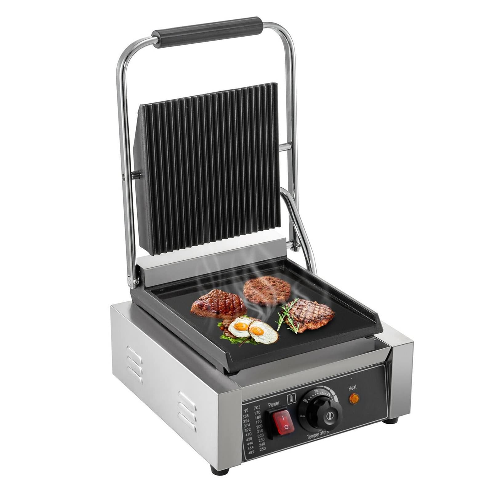 Parrilla eléctrica comercial con ranura para encimera, parrilla antiadherente de acero inoxidable con control de temperatura 122.0-572.0 °F, para cocina, hogar, restaurante