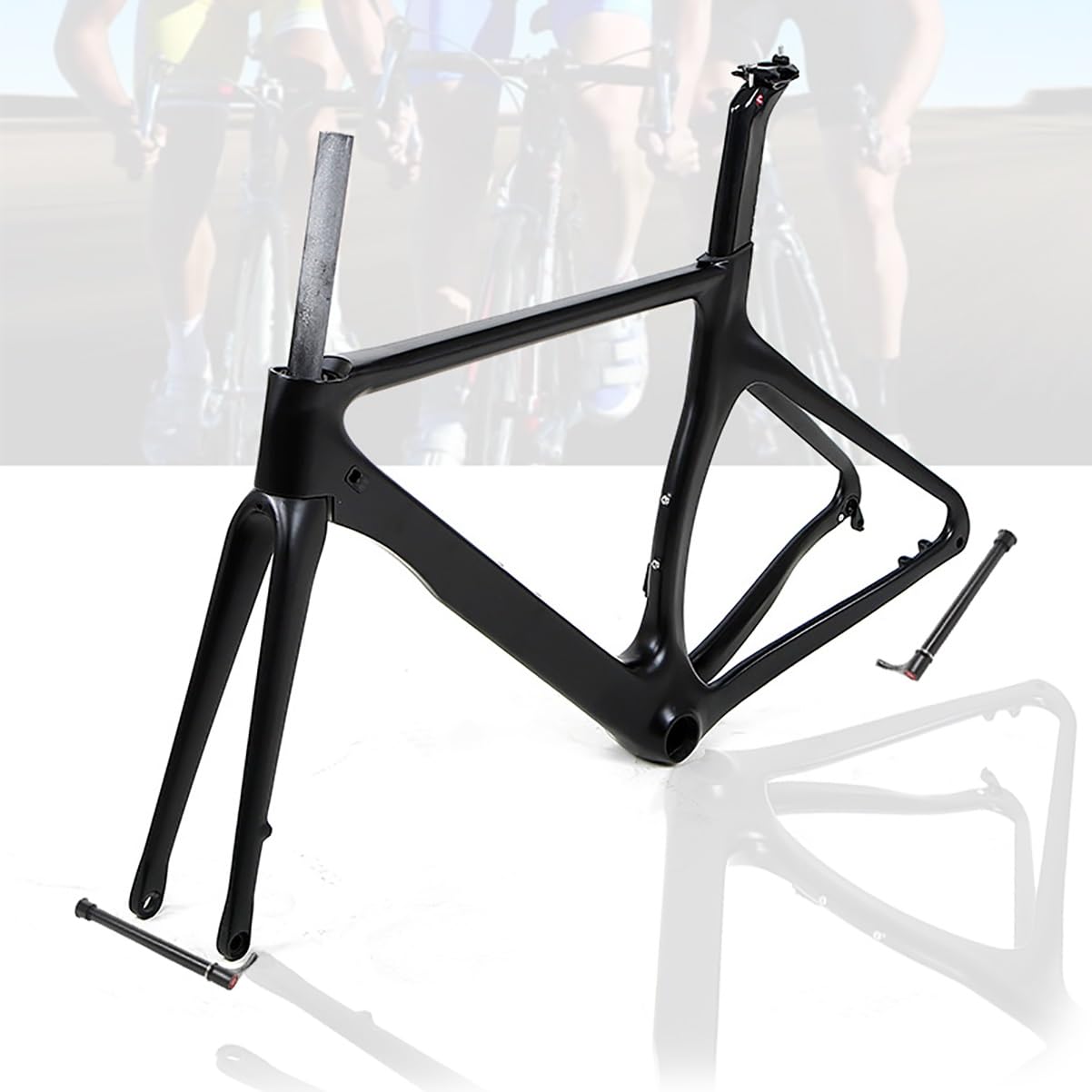 KLWEKJSD Carbon Fiber Road Bike Frameset Disc Brake Bicycle Frame for 700c Wheels BB386 Thru Axle F12x100/R12x142mm 46cm/48cm/50cm/52cm/54cm Frame Bike with Fork (Color : Black, Size : 46cm)