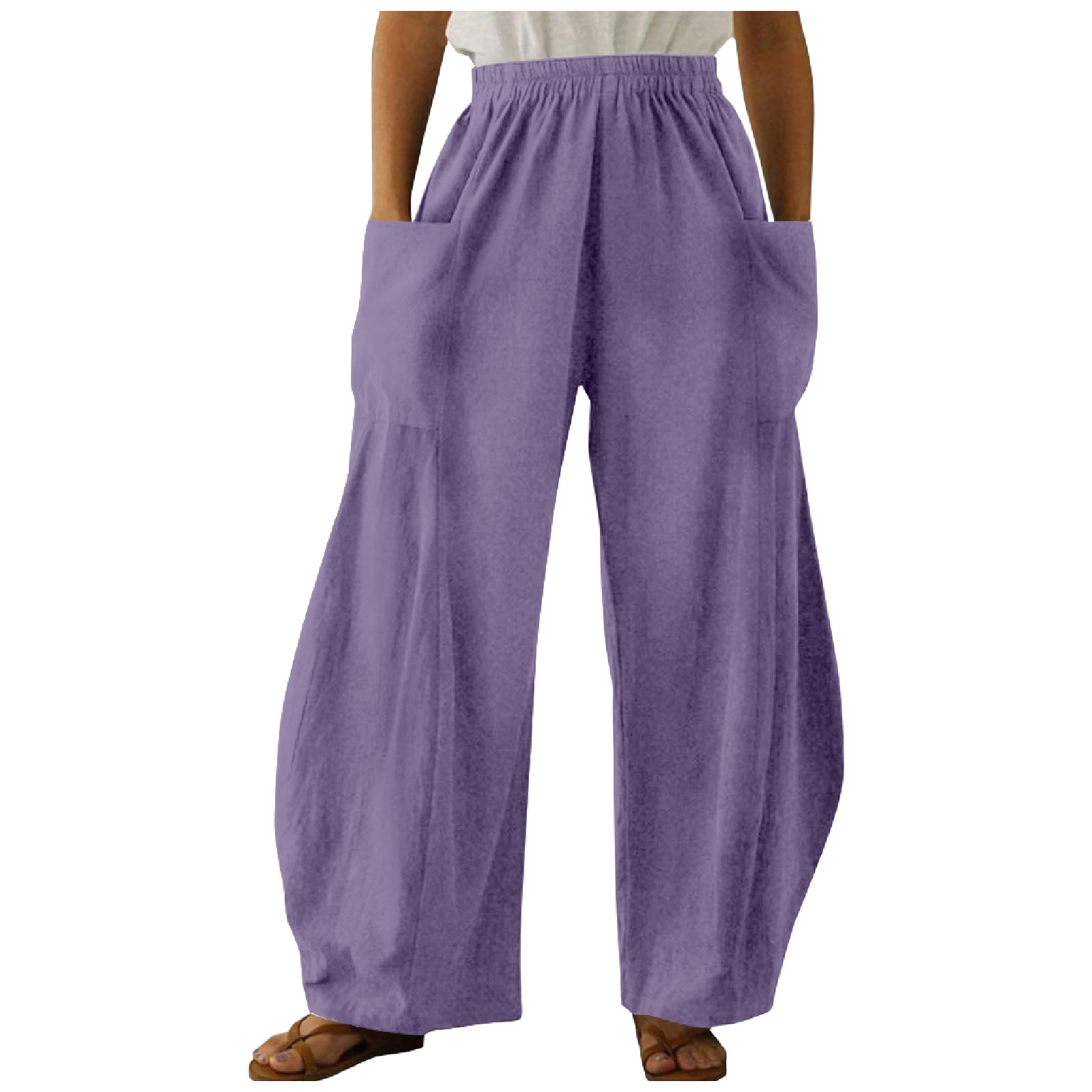 MARSVOVO Womens Summer Pants Lounge Comfy Elastic High Waisted Trousers Casual Beach Pants with Pockets