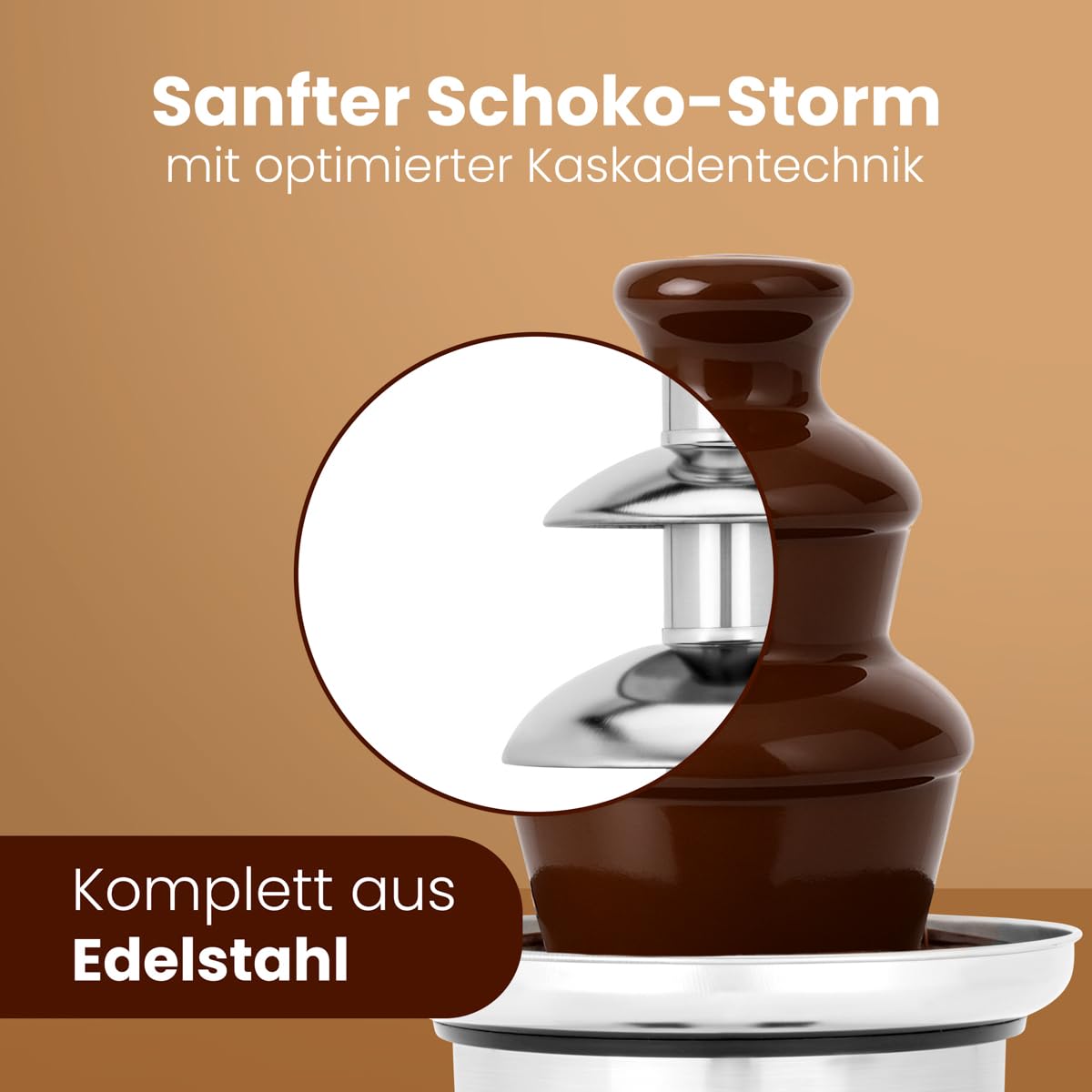Clatronic® Schokobrunnen mit exzellentem Schokofluss | für Früchte und Gebäck I leicht zu reinigen | Schokoladenbrunnen | Schokobrunnen mit Schmelzfunktion I Schokoladenbrunnen klein I SKB 3248